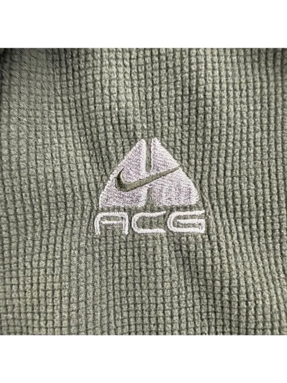 Nike ACG Pullover Mens Large Green Fleece 1/4 Zip Lightweight Grid Hiking Top